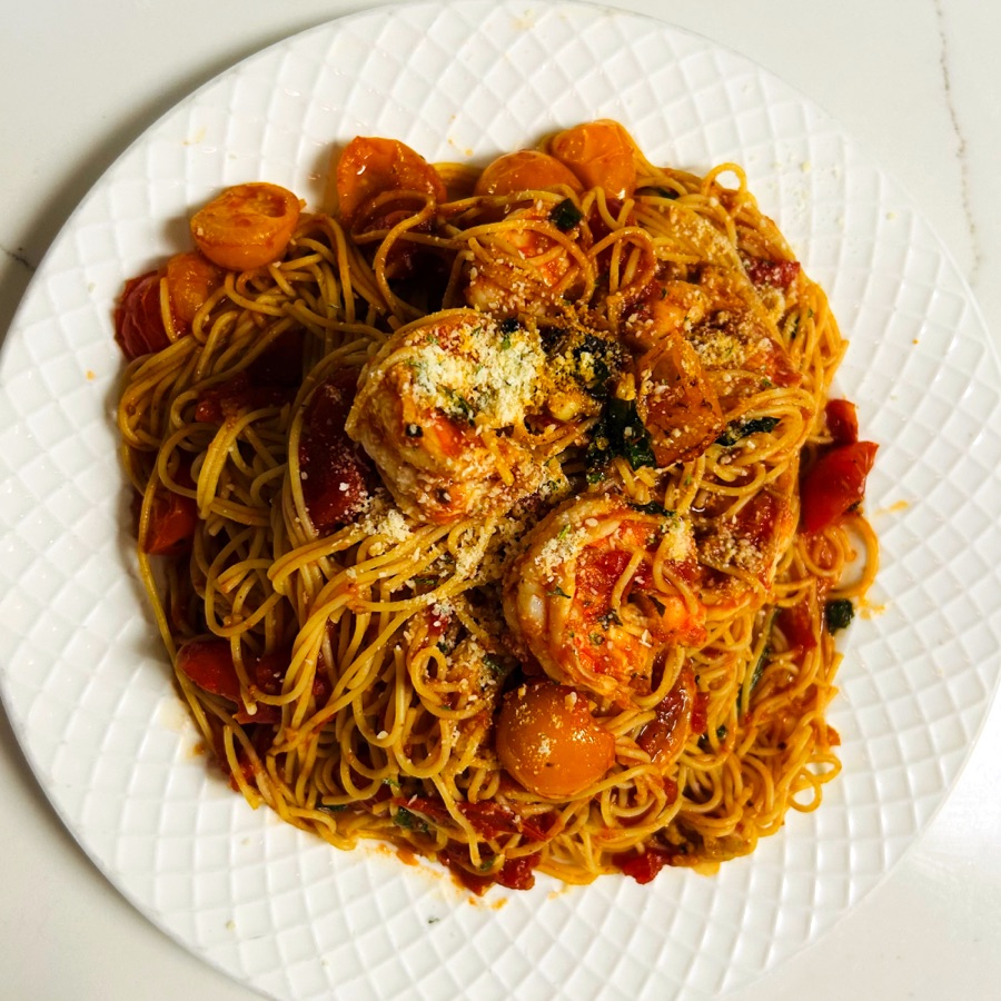 Angel Hair with prawns